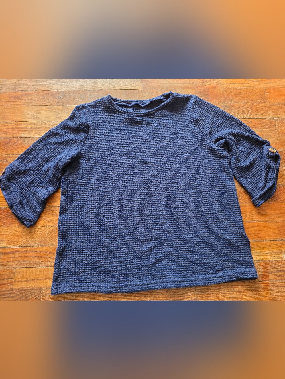 SHEIN Navy Blue Textured Crew Neck Sweater